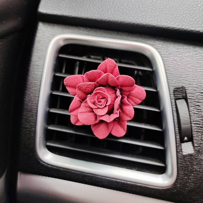 Rose Flower Car Accesories Interior Flowers Car Air Freshener Aromatherapy Air Vent Clip Cute Rose Auto Perfume Decoration: Rood