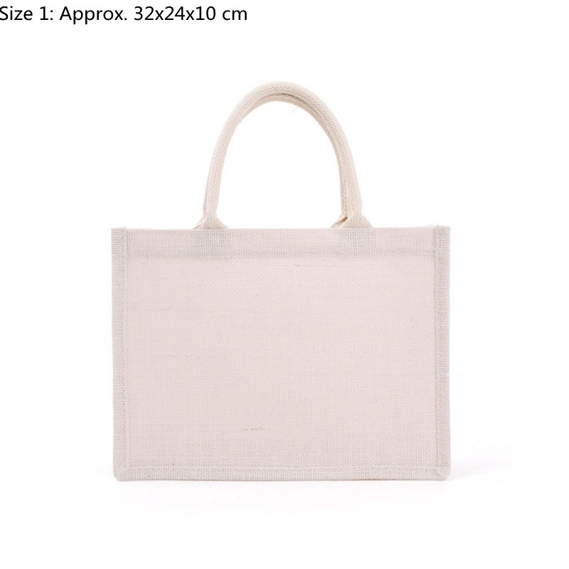 D0LF Jute Tote Met Handvatten Casual Grote Capaciteit Tote Herbruikbare Schoudertas Blank Clutch Bags Voor Borduurwerk Afdrukken: White Size 1