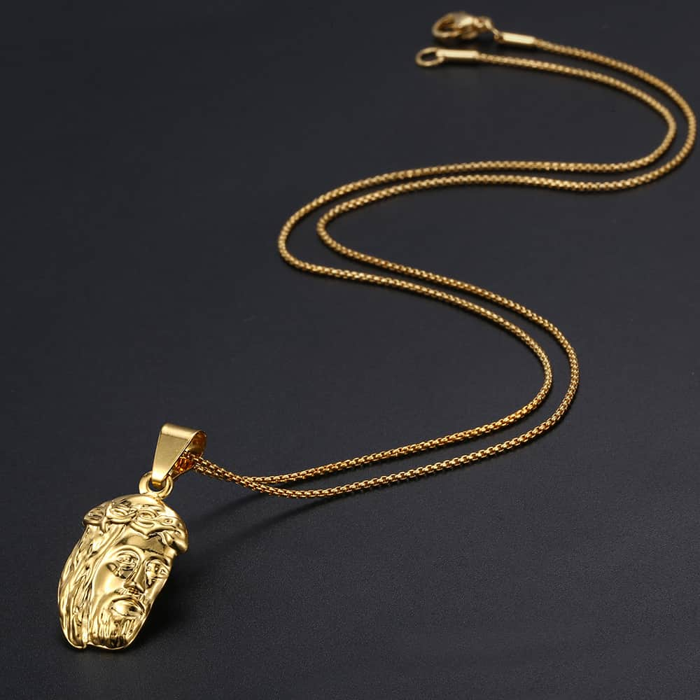 Trendsmax Women's Necklace Jesus Pendant Yellow Gold Filled Box Chain Necklace For Men Women 45cm 50cm Hollow KGP196