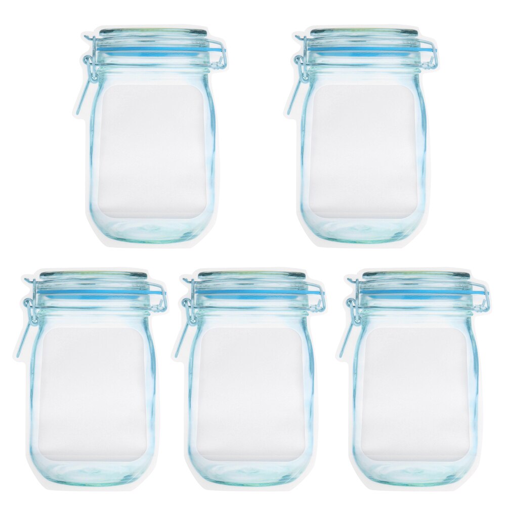 5pcs Reusable Mason Jar Bottles Bags Nuts Candy Cookies Bag Seal Fresh Food Storage Bag Snacks Zipper Sealed Kitchen Organizer: 17.5x24.5cm