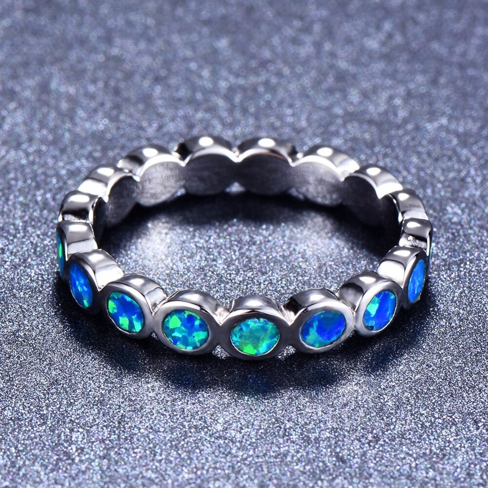 Anillo de plata de primera ley y ópalo de Fuego Azul para mujer, sortija redonda, plata esterlina 925, lujoso,