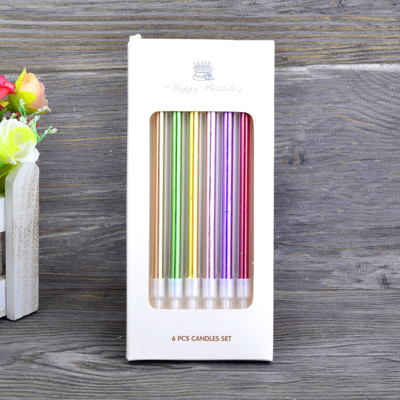 6 Pcs Lange Dunne Cake Kaarsen Metallic Verjaardag Kaarsen Lange Dunne Kaarsen In Houders Voor Verjaardag Wedding Party Cake Decorations: Blauw