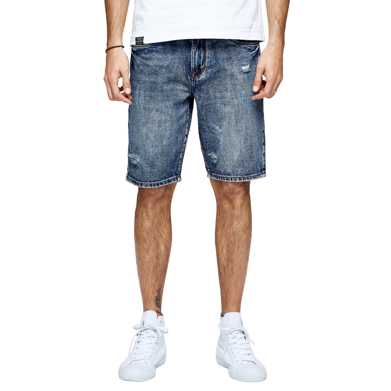 Kuegou herre denim shorts jeans 100%  bomuld sommer vask det gamle hul lige type jeans shorts herre bukser kk -2991