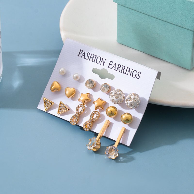 Women's Earrings Pearl Butterfly Earrings Set For Women Bohemian Jewelry 2022 Geometric Heart Crystal Small Stud Earring: 250