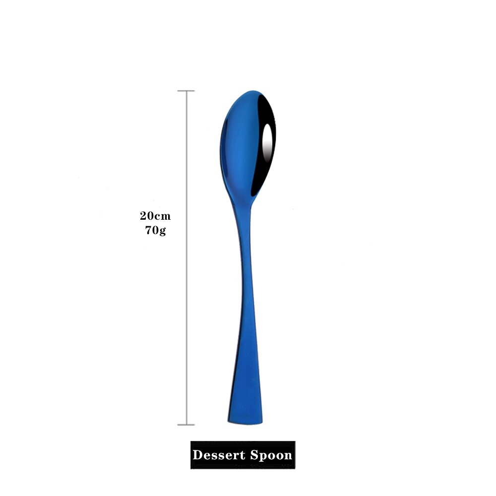 Mirror Blue Cutlery Set 18/10 Stainless Steel Tableware Dinnerware Set Steal Knife Spoon Fork Dinner Set Kitchen Flatware Set: 1Pc Dessert Spoon