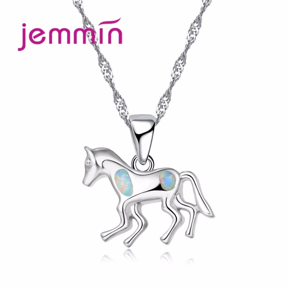 Mooie Animal Leuke Paard 925 Sterling Zilver Blauw Vuur Opaal Kettingen Voor Vrouwen Meisjes Statement Ketting Party Accessoire
