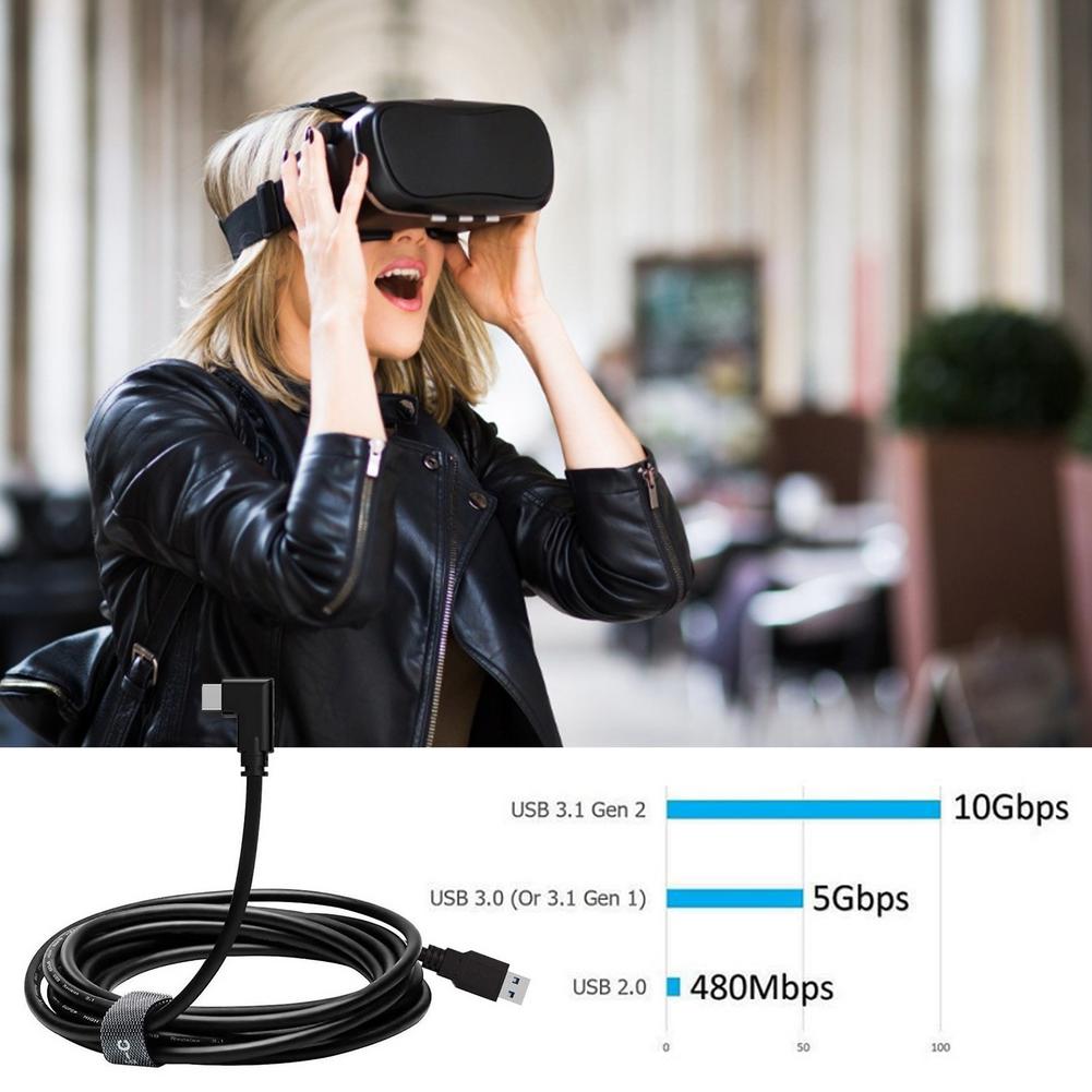Câble Oculus Quest VR Link USB3.0 de 3M, USB-C, compatible avec câble à Angle droit, Type c, transfert de données, Charge rapide