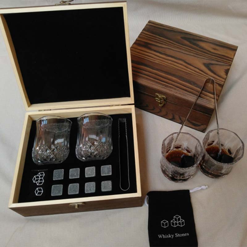 1 Set Whiskey Stones Set -Granite Chilling Stones Whisky Rocks - Reusable Ice Cubes with Tongs Stopper - Best Drinking: Default Title
