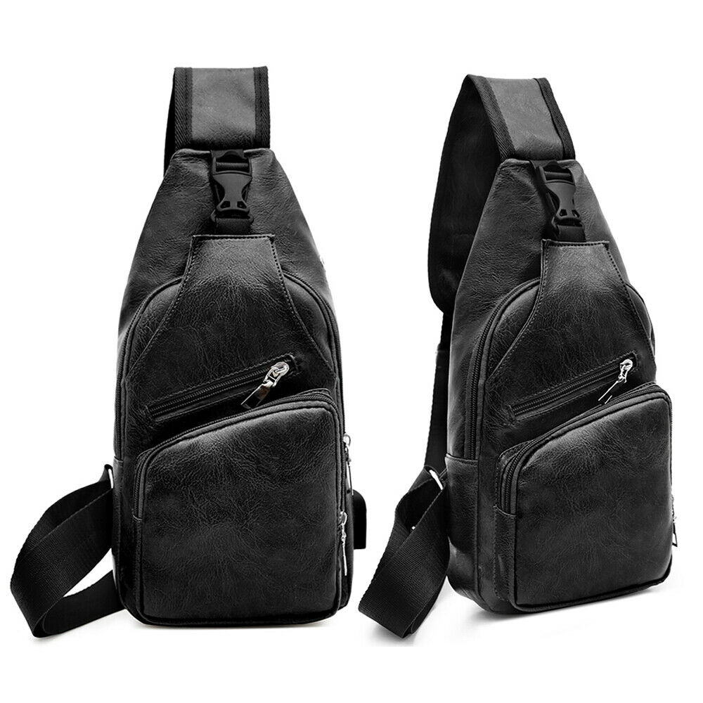 sac à bandoulière solide en cuir pour hommes. Sac à bandoulière pour poitrine. Sac à bandoulière pour motard. directe.: Black