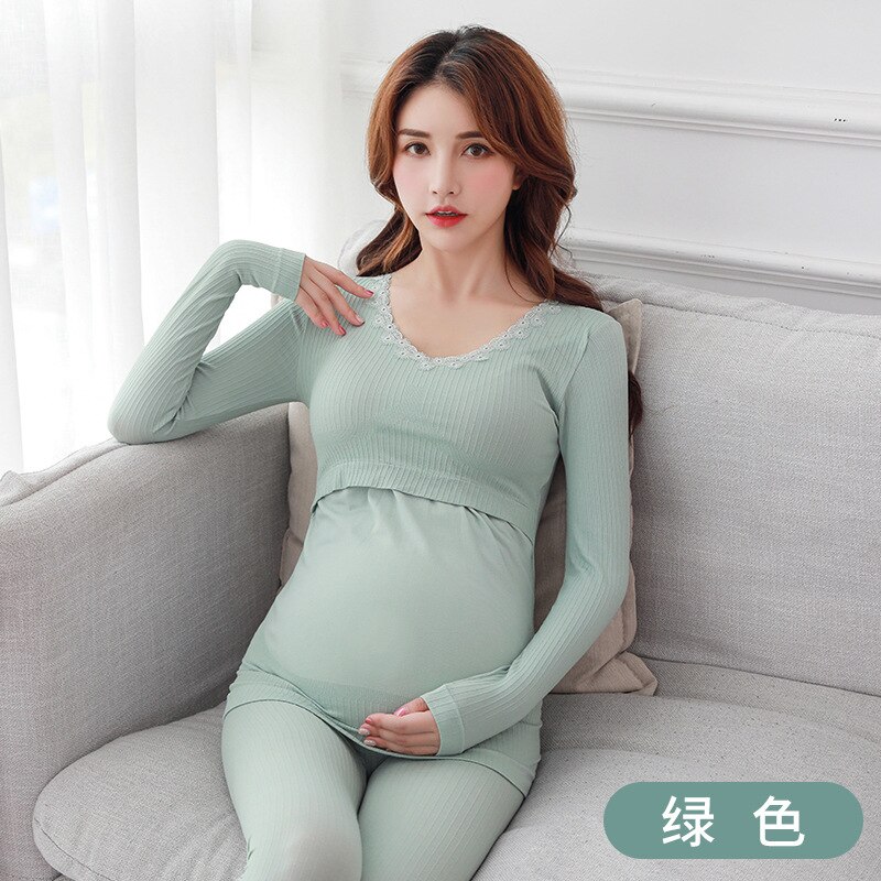 Mutterschaft Pflege einstellen 2 teile/satz Schwangere frauen Nachtwäsche modal Stillen Pyjama einstellen für Schwangere Frauen Spitze: 1