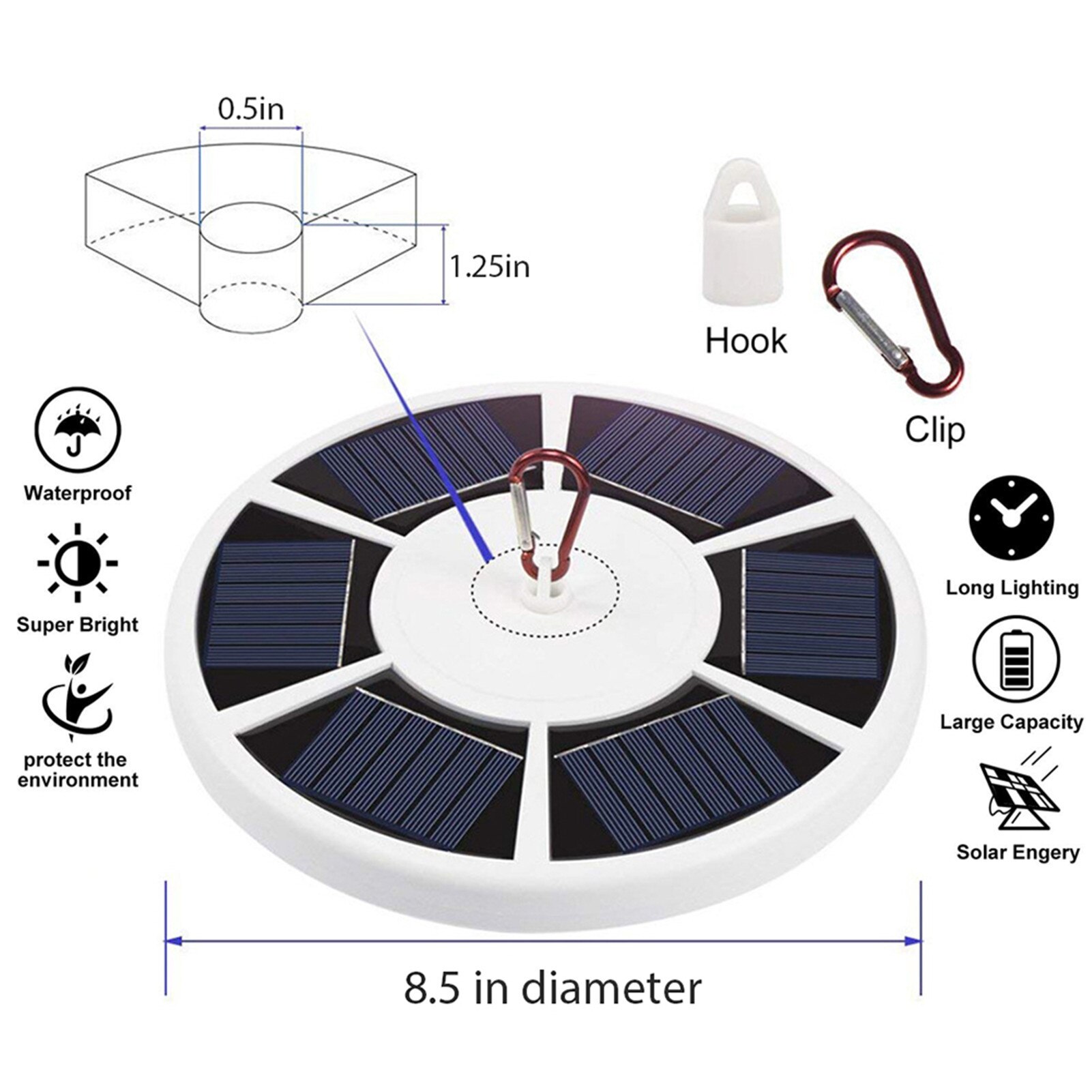 Srliya Lampada da Asta per Bandiera a Energia Solare a LED per Tenda da Esterno Lampada da Asta per Bandiera Impermeabile per Cortile della Villa