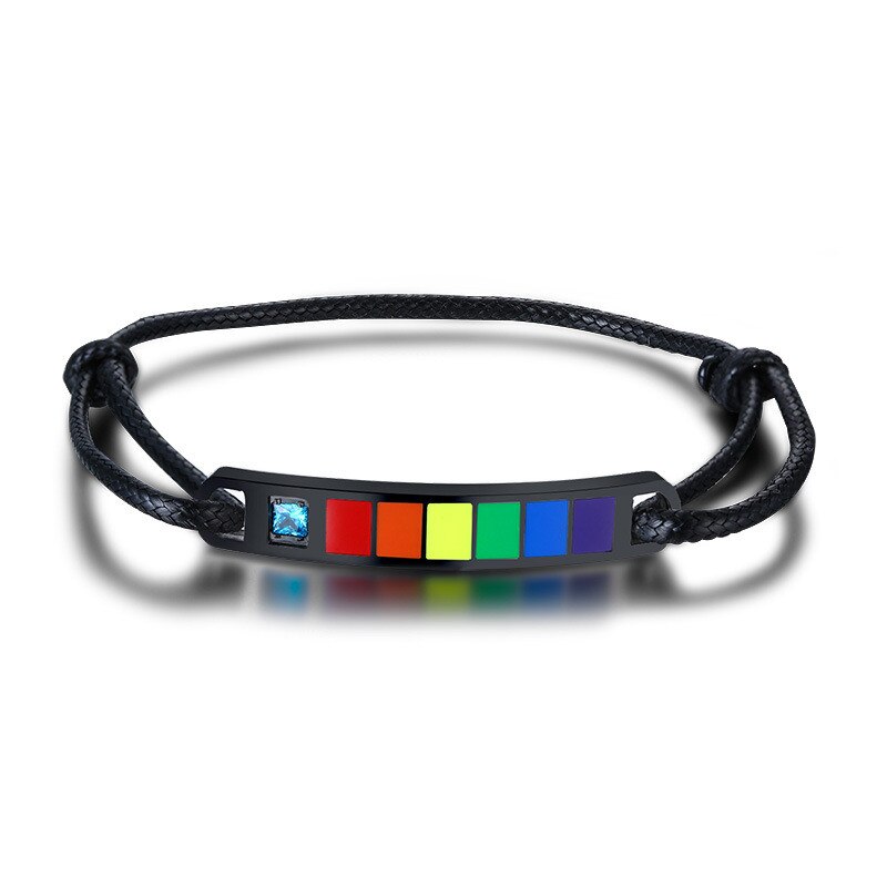 ZORCVENS nuevas pulseras trenzadas hechas a mano del Orgullo LGBT del arco iris del Color negro plata de acero inoxidable para las mujeres hombres joyería: 83719