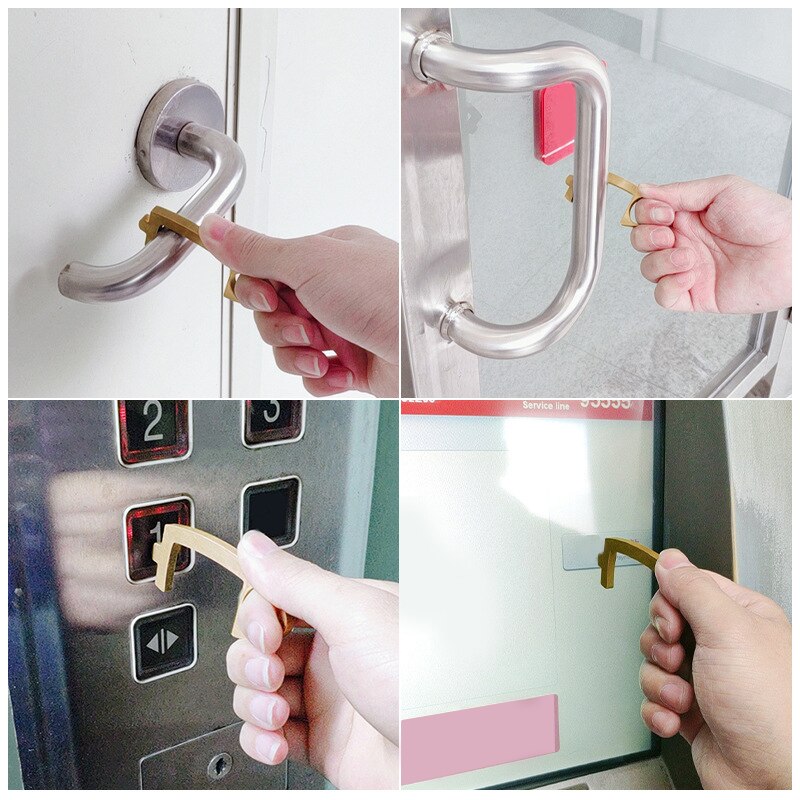 Portable Hygiene No Touch Brass Door Opener Handle Key Tool Avoid Touching Non-contact Contactless Safety Door Opener