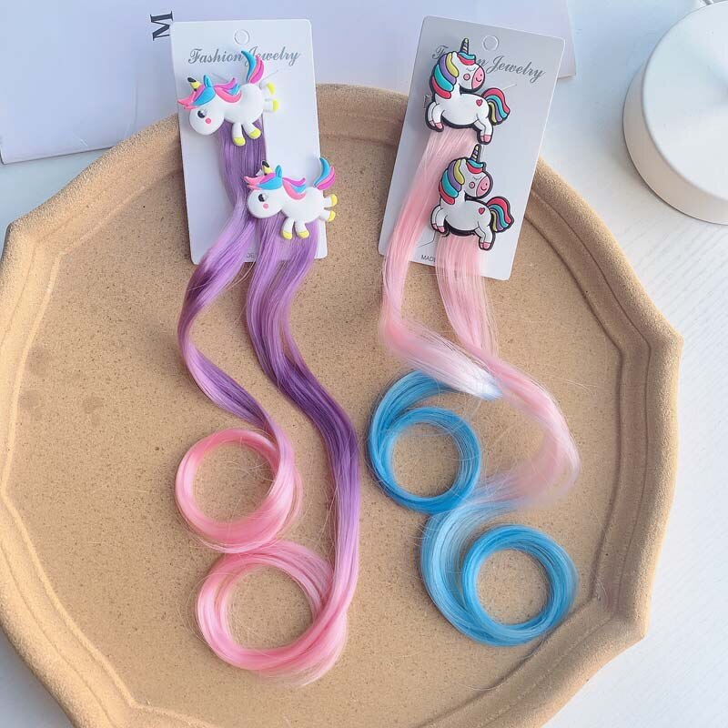 Parrucche colorate per ragazze unicorno coda di cavallo ornamento per capelli fasce per capelli elastici fasce per capelli copricapo treccia accessori per capelli regalo per bambini