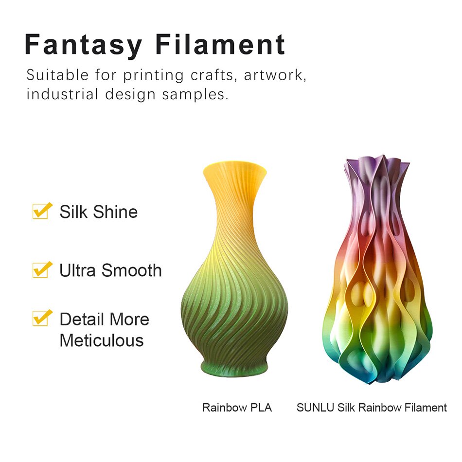 Silk Rainbow PLA Filament 1KG 1.75mm For 3D Printer Filament PLA Material Silk Textur Shiny Surface Biodegradable