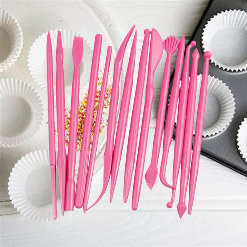 14 Pcs Cake Carved Kit Fondant Cake Sugar Flower Sculpture Group Shaping Baking DIY Tools Mold(Pink)