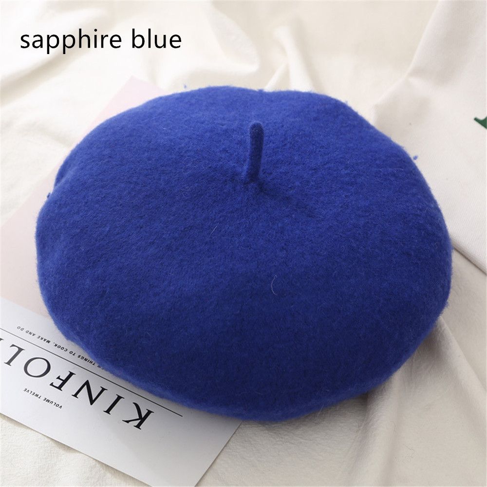 Gorros de boina de fieltro para otoño e invierno, sombrero de pintor francés a la para mujer, boinas de Color sólido a la para niñas, gorra plana multicolor para mujer: Azul