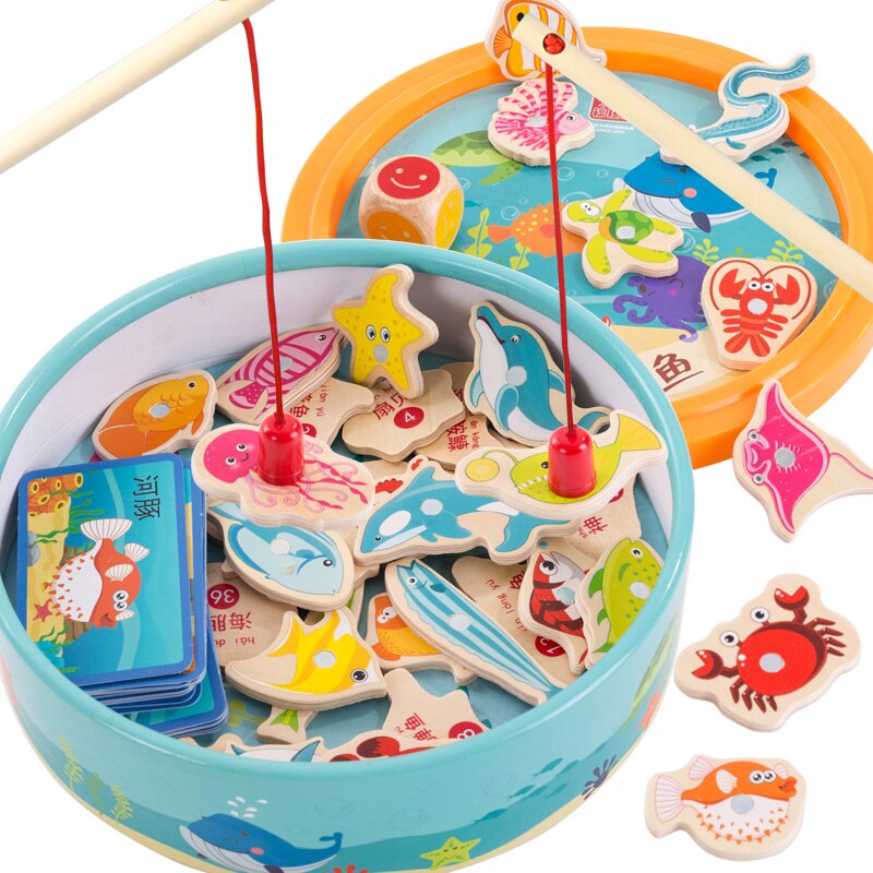 Kinderen Baby Educatief Speelgoed Vis Houten Magnetische Vissen Speelgoed Set Spel voor Kinderen met Box