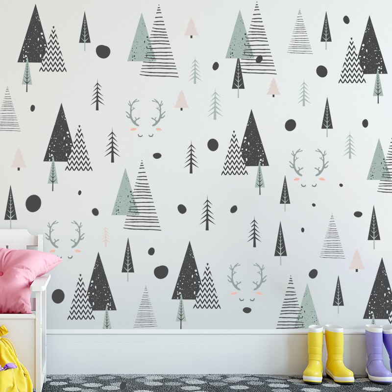 Tofok Herten Bos Grenen Diy Thuis Muursticker Nordic Stijl Kinderkamer Slaapkamer Decoratie Decal Nursery Deur Venster Sticker