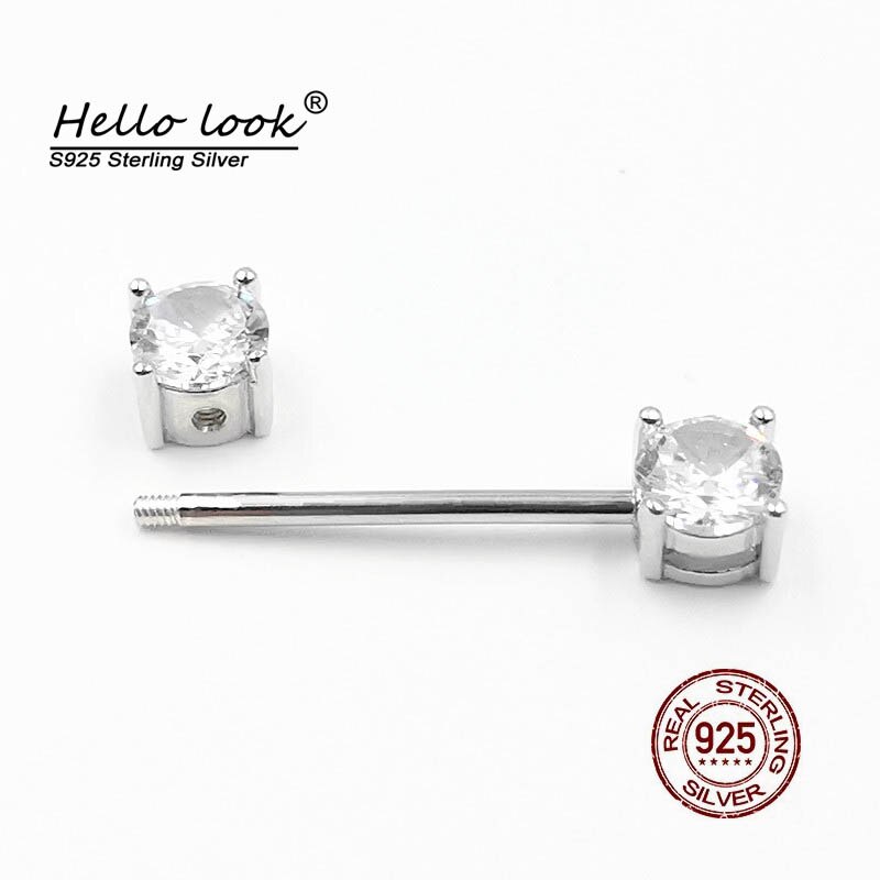 Hellolook 925 prata esterlina nipple ring zircon língua unhas lábio piercing orelha osso anéis corpo piercing jóias