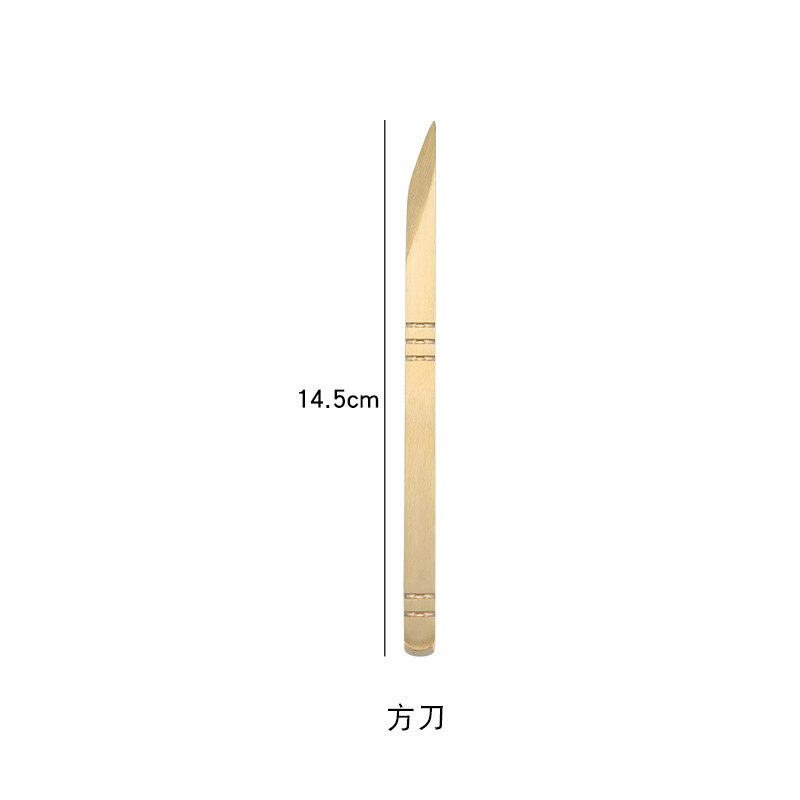 Pure copper tea knife bamboo with cover smooth round dao sifang checker picked tea 6 gentleman accessories andralyn bag store: R3