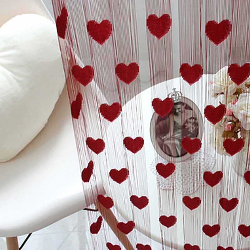 Panneau de draperie avec pompons | Rideau de porte à fenêtre en Tulle pur, rideau de chambre à coucher et salon, décor de cœur d'amour romantique doux, 100x200cm