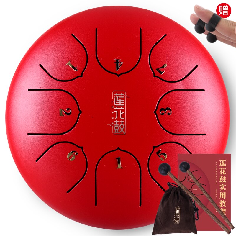 Tongue Drum 6 Inch Steel Tongue Drum 8 Tune Hand Pan Drum Tank Hang Drum With Drumsticks Carrying Bag Percussion Instruments #ED: Red
