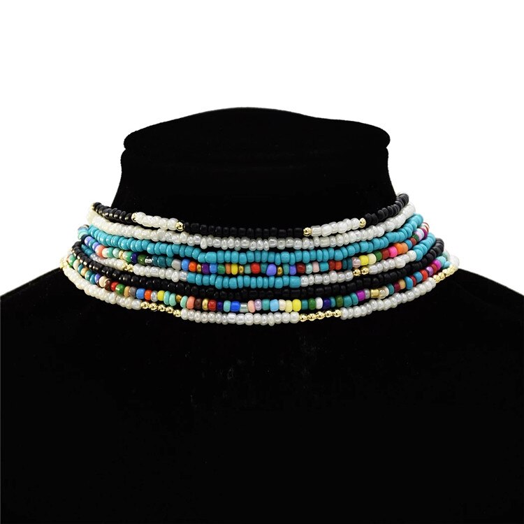 HangZhi Summer Baroque Pearl Colorful Bohemia Simple Resin Beaded Choker Necklaces for Women Girls Vacation Jewelry