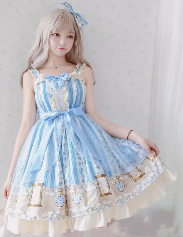 Prinsesse teselskap søt lolita kjole årgang falbala blondere sløyfe utskrift viktoriansk kjole kawaii jente gotisk lolita jsk loli: M