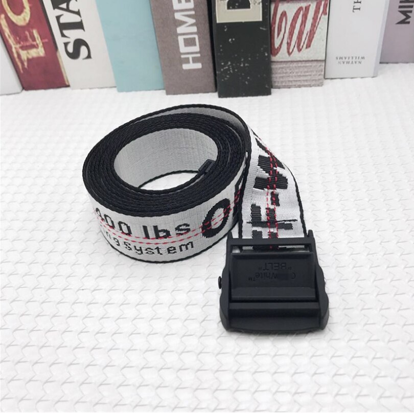 Off White-Trendy All-Match Prachtige Brief Geborduurde Extra Dikke Canvas Riem Zwart Gesp Gesp riem: gray / 120 CM