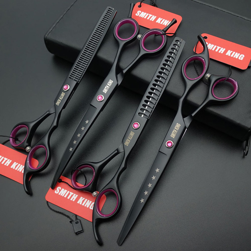 7 inch professionele huisdierverzorgingsschaar, 7НАchte en dunner wordende kippen en gebogen schaar + lederen tas/sets/koffer: Rood