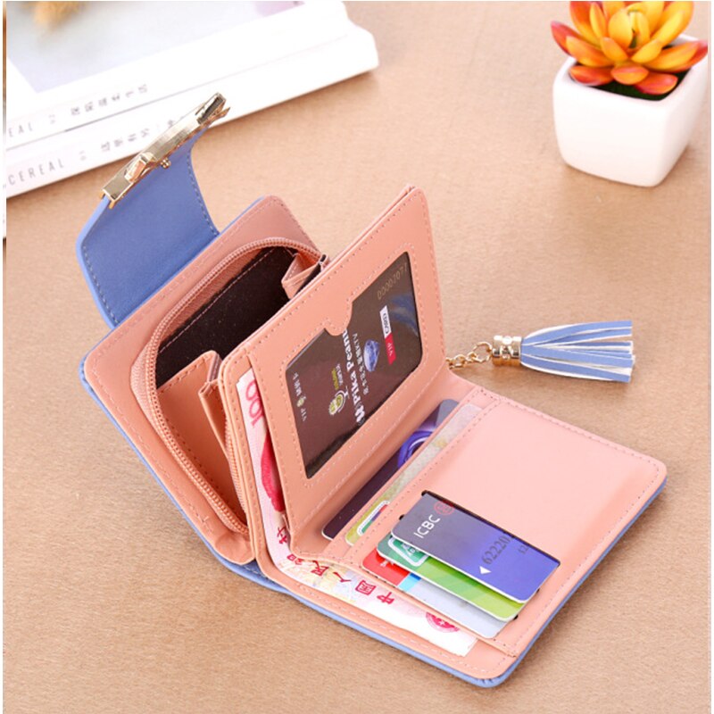 Cute Mini Wallets Women Magnetic Buckle Short Wallet Credit Card Holder Clutch Tassel Purse With Zipper Coin Pocket A2