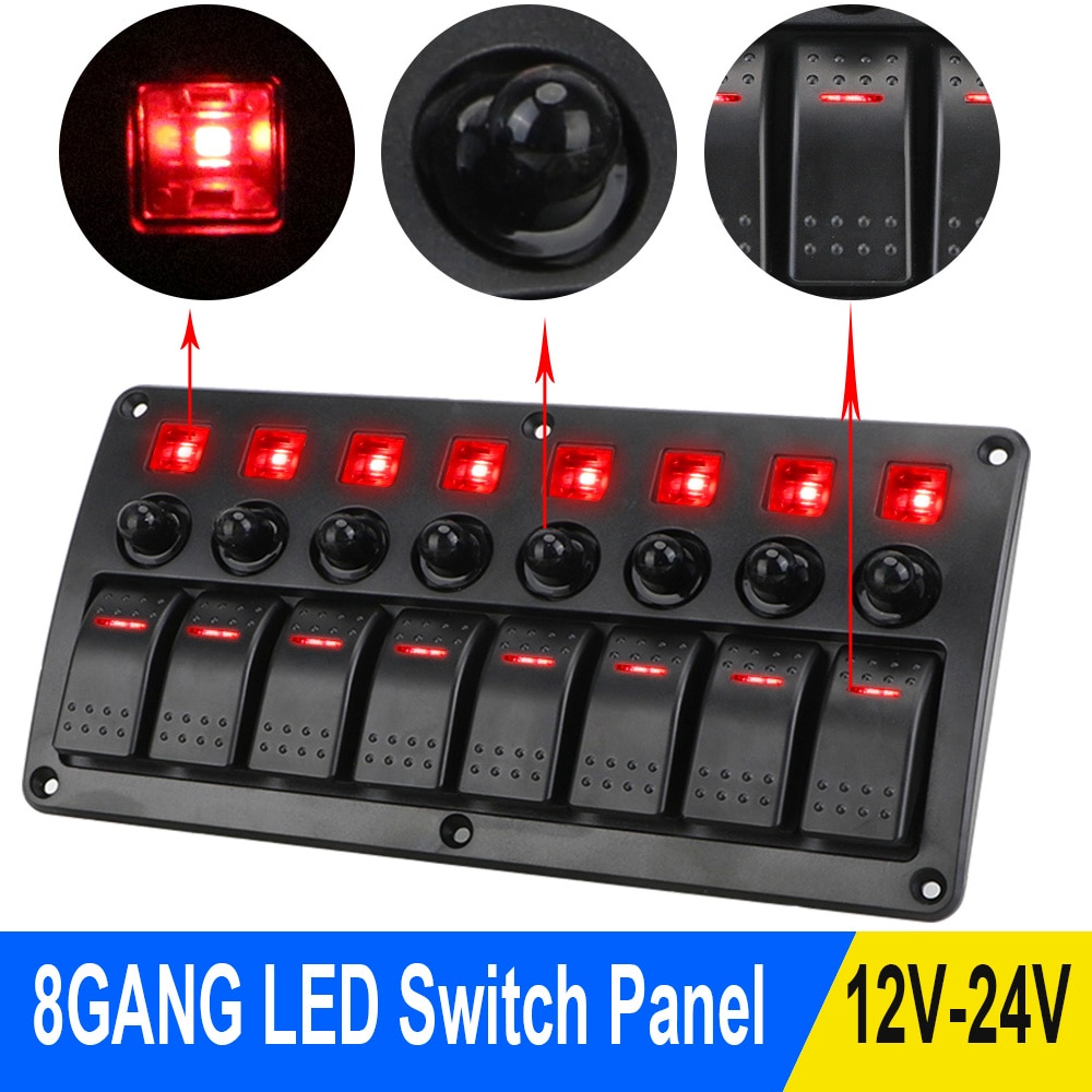 8 Gang Rocker Switch Panel For Car Vehicle Truck RV SUV Camper Marine Yacht 12/24V LED Circuit Breakers With Fuse