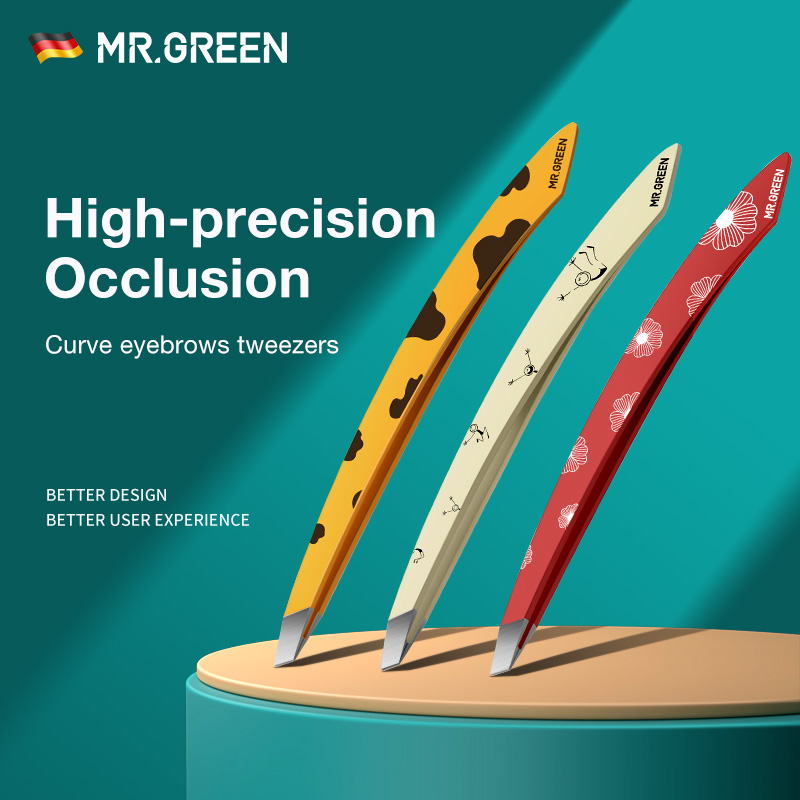 MR.GREEN-pinzas para cejas con mango curvo, extractor de pelos finos, herramientas de maquillaje, Clips de belleza de acero inoxidable, eliminación