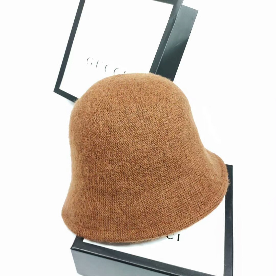 Bucket hats Autumn winter dome wool warm knitted Hat Women simple black woolen yarn basin cap Vintage weave casual hat: Brown