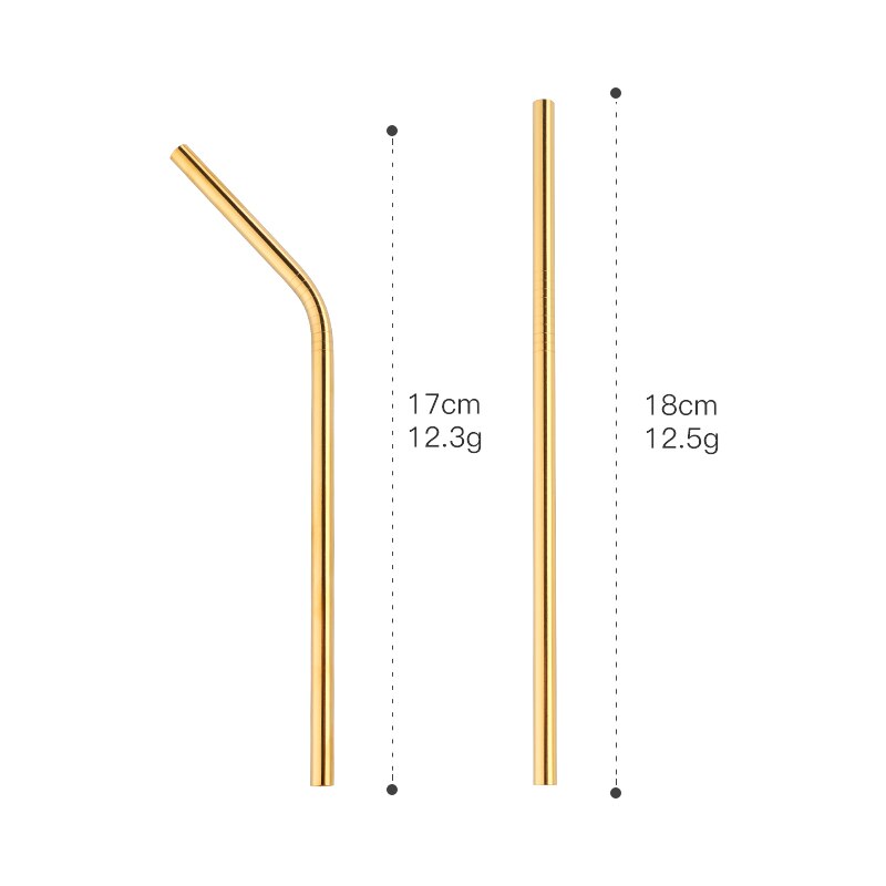 4 Pcs 6mm Straw with Cleaner Brush Short cocktail tubes Long Metal Drinking tubules Drink Straws For Smoothies Tapioca Milk Tea: Child Gold-4pcs