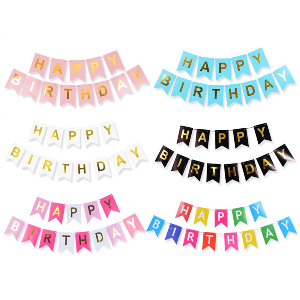 13pcs/set Rose Pink Happy Birthday Banner Signs Golden blue Hanging Flag Birthday Party Supplies rainbow clolor Bunting Decor