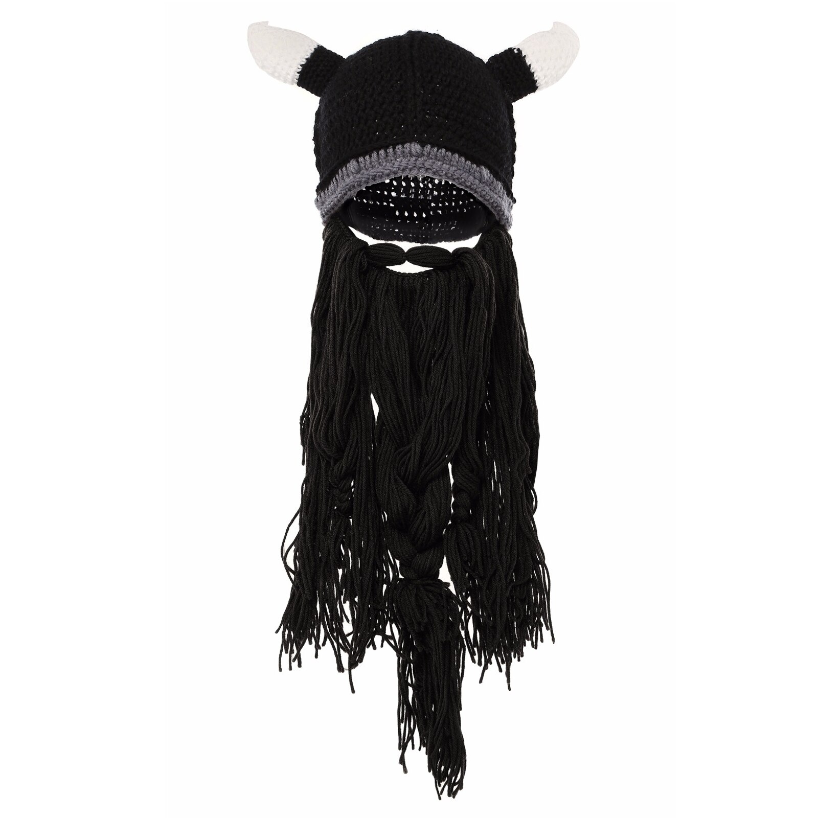 Viking Hat, Funny Handmade Knit Long Beard Beanie Hat for Halloween Costume Party Cosplay
