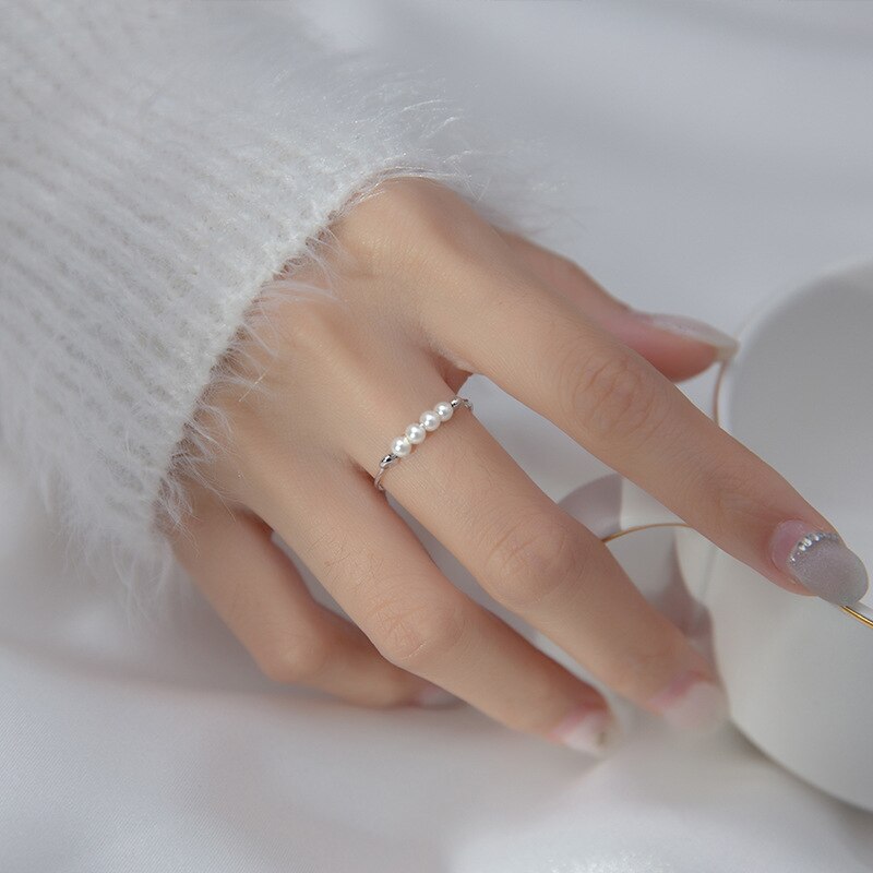 La Monada 49-55mm Finger Women Ring 925 Silver Minimalist Synthetic Pearl Rings For Women 925 Silver Fine Jewerly Rings Woman