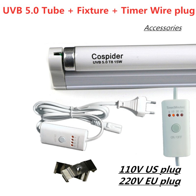 Uvb 5.0 Fluorescerende Regenwoud Bulb Lamp Tube, Stimuleert Plantengroei Reptielen En Amfibieën Eetlust, 15 Watt T8, 18-Inch: UVB 5.0 kit timer / 15W 110V US plug