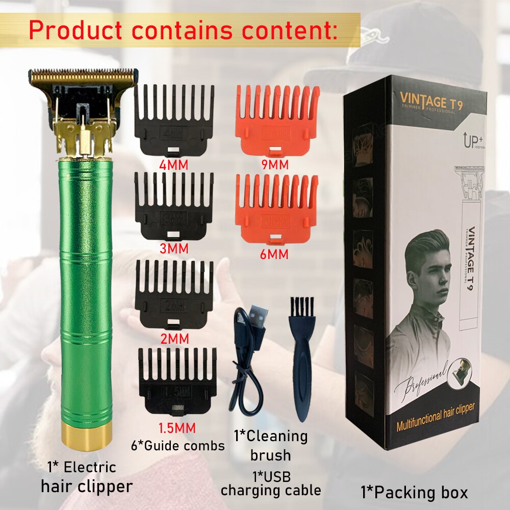 Cortadora de pelo trimmer cortapelos profesional hombre recortadora barba corta pelo hombre cortadora pelo maquina de pelar hombre T9 para hombre 6 9 MM máquina de corte de pelo profesional Vintage maquina cortar pelo: green bamboo 69