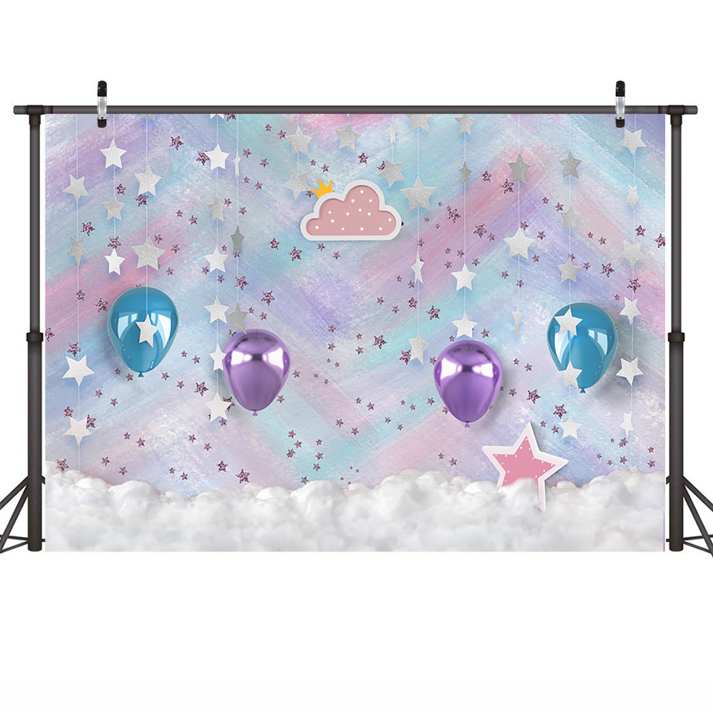 Rainbow Wall Theme Birthday Photo Background Newborn Twinkle Sliver Star Portrait Backdrop Photography Props for Photo Studio