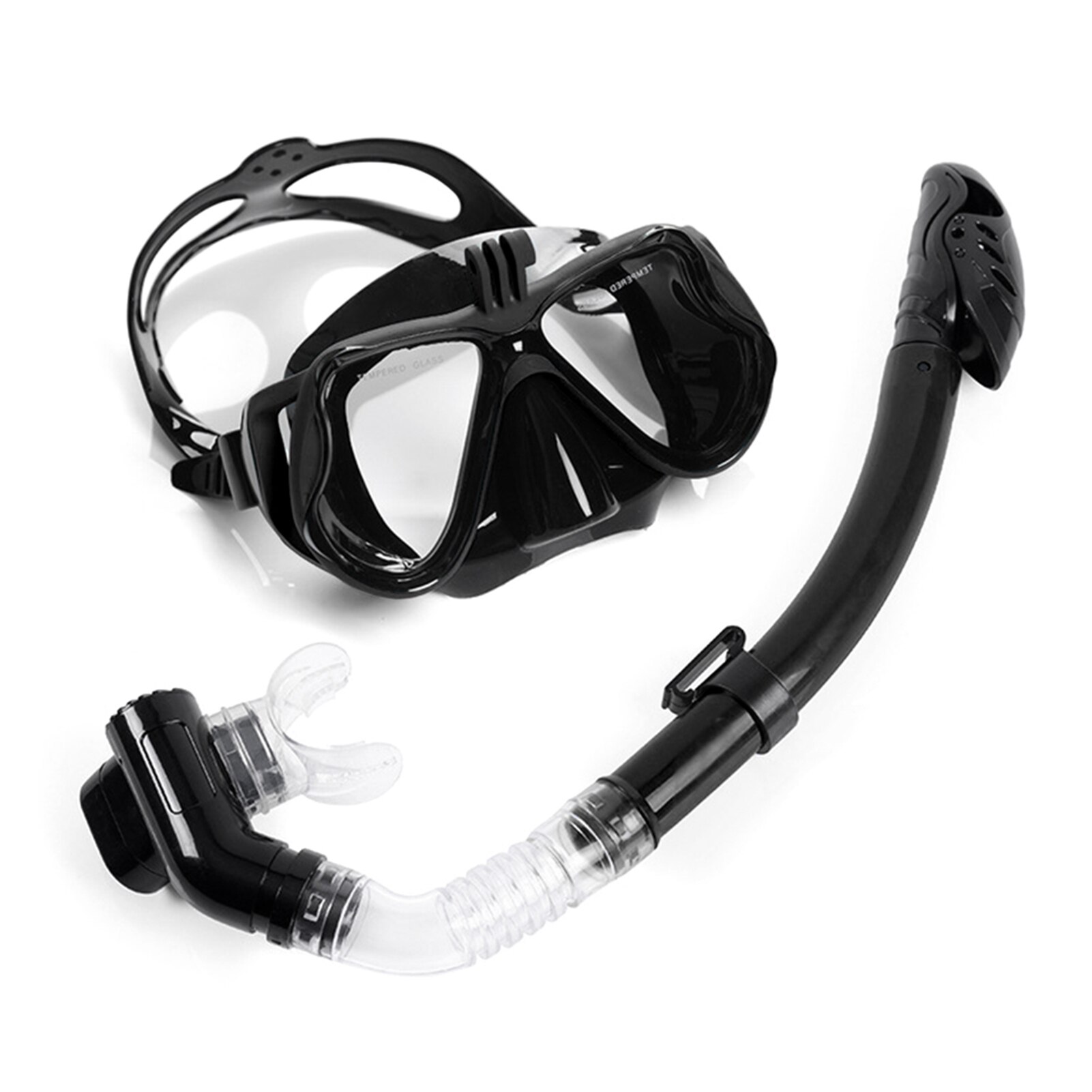 Dry Snorkel Mask Set Snorkeling Gear Foldable Snorkel Goggles Anti Fog Tempered Glass Snorkel Goggles for Swimming Scuba Diving: Black