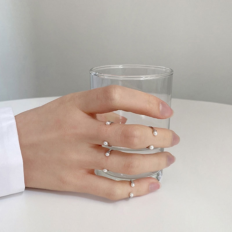 S925 sterling silber ring INS nische einfache art und weise offen perle lächeln ring Korean weiblichen ring für frauen schmuck