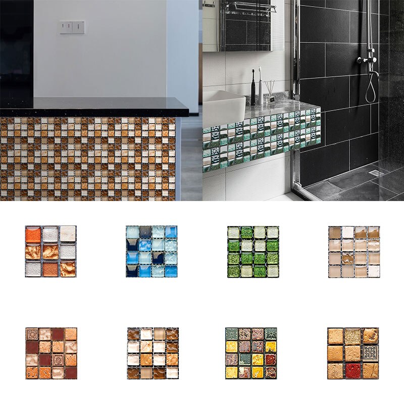 Magic Gel Tiles Self Stick Mosaic Tile for Kitchen and Bathroom Backsplash Brick Crystal Wallpaper - 1 Sheet