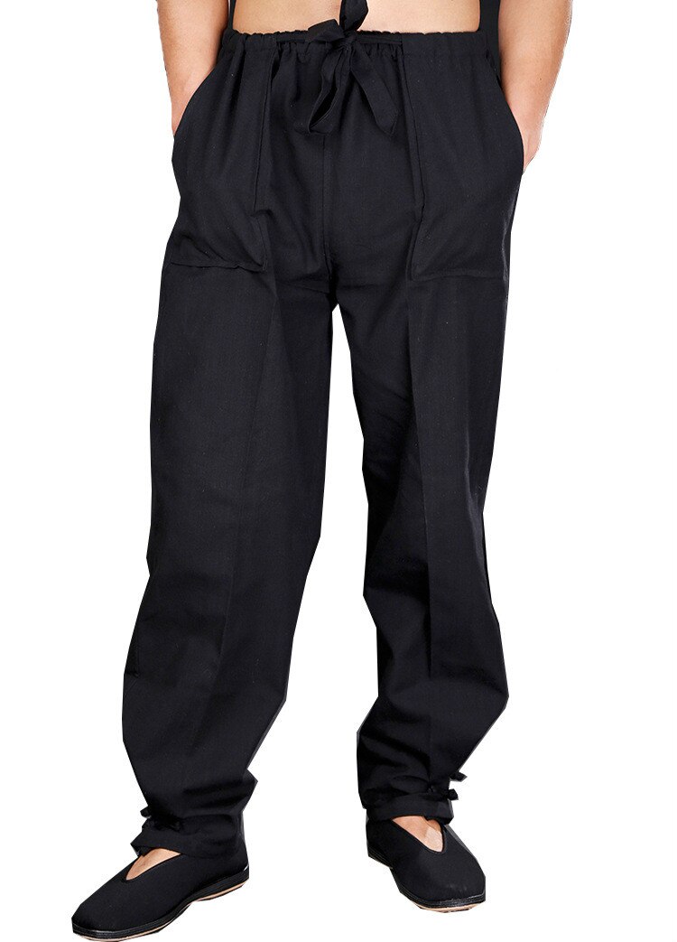 Pantalones De Wushu Negro - Talla 170 - 65% Poliéster, 35% Algodón - Cintura Y Tobillos Elásticos