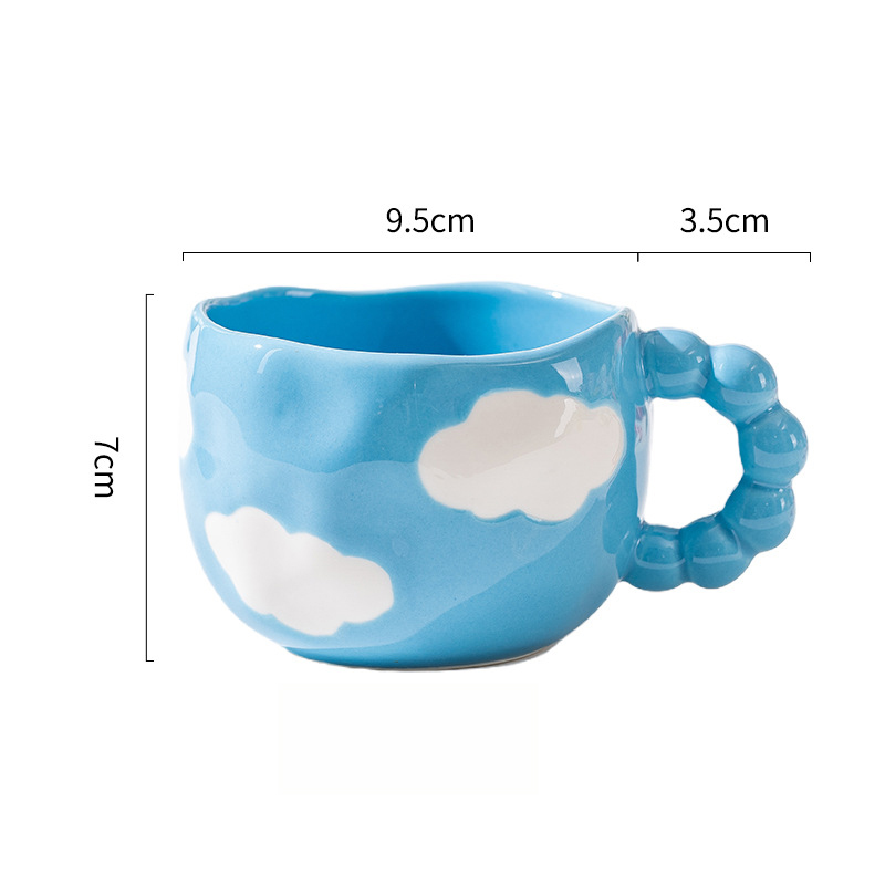 Urocze ceramiczne kubki z wzorem chmur i serc, filiżanki robić kawy, kubki robić herbaty mlecznej z kwiatami, naczynia robić napojów 250 ml, kuchnia: Niebieski