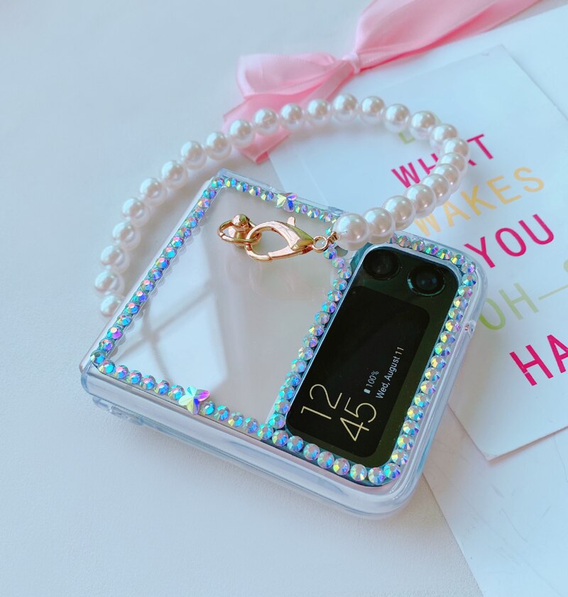 Pearl Bracelet Chains Rhinestone Phone case For Samsung Galaxy Z Flip / Z Flip 3 Diamond Cover