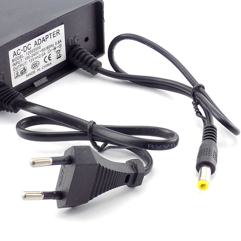 Strømforsyningsadapter for cctv-kamera ac /dc 12v 2a 2000ma utendørs vanntett eu us-pluggadapter lader for cctv-videokamera