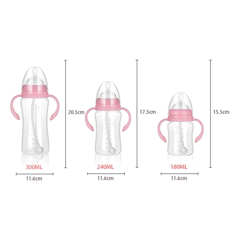 300ML 240ML 180ML Baby Infant PP BPA Free Milk Feeding Bottle With Anti-Slip Handle & Cup Cover Water Bottle